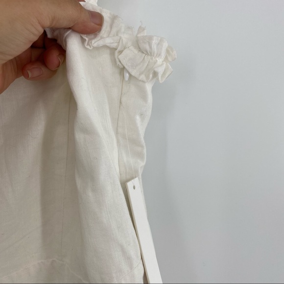 Aqua NWT Ruffled Strap Mini Dress Sleeveless Smocked Linen Blend White Large New - Picture 8 of 13